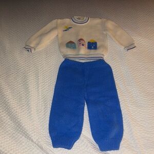 Vintage Custom Made Blue and Cream Kids 2 Piece Winter Set Portugal Size 3